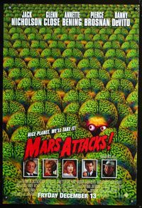 2o874 MARS ATTACKS! DS advance one-sheet '96 directed Tim Burton, great image of alien brains!