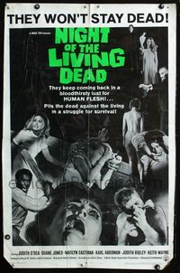 2o882 NIGHT OF THE LIVING DEAD laminated one-sheet movie poster '68 George Romero zombie classic!