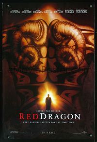 2o897 RED DRAGON DS teaser one-sheet poster '02 Anthony Hopkins, Edward Norton, cool tattoo image!