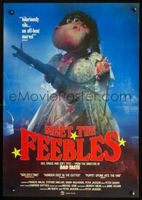 2o777 MEET THE FEEBLES special 23x33 poster '89 Peter Jackson, stuffed hippo with machine gun!