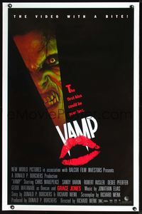 2o951 VAMP video one-sheet '86 great kissing vampire lips image, the first kiss could be your last!