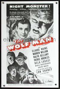 2o953 WOLF MAN military one-sheet movie poster R60s Lon Chaney Jr & Bela Lugosi!