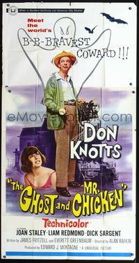 2p107 GHOST & MR. CHICKEN three-sheet '65 scared Don Knotts fighting spooks, kooks, and crooks!