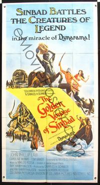2p108 GOLDEN VOYAGE OF SINBAD three-sheet poster '73 Ray Harryhausen, fantasy art by Mort Kunstler!