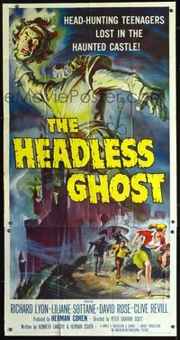 2p109 HEADLESS GHOST 3sh '59 head-hunting teenagers lost in the haunted castle, cool art by Brown!
