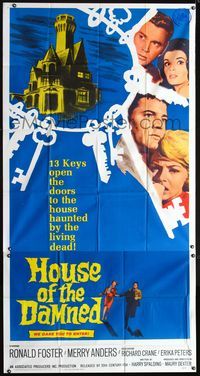 2p112 HOUSE OF THE DAMNED three-sheet poster '63 Ronald Foster, wild wacky haunted house horror!