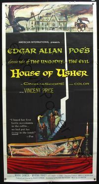 2p113 HOUSE OF USHER 3sh '60 Vincent Price, Edgar Allan Poe's tale of the ungodly & evil, cool art!
