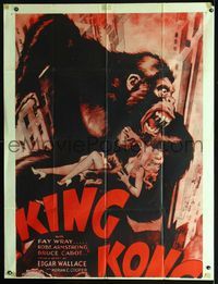 2p117 KING KONG top 2/3 3sheet R52 wonderful art of the giant ape holding Fay Wray on building!