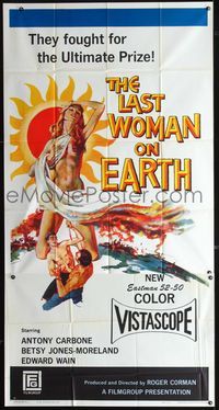 2p118 LAST WOMAN ON EARTH 3sheet '60 ultra sexy artwork of near-naked girl & men fighting for her!