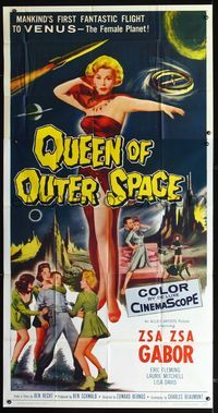 2p122 QUEEN OF OUTER SPACE three-sheet poster '58 artwork of sexy life-sized Zsa Zsa Gabor on Venus!