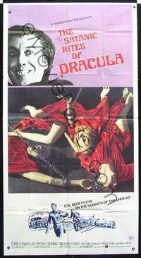 2p123 SATANIC RITES OF DRACULA three-sheet '74 vampire Chrisopher Lee & sexy his chained brides!