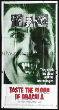 2p124 TASTE THE BLOOD OF DRACULA int'l 3sheet '70 best wacky close up of vampire Christopher Lee!