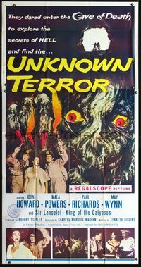 2p126 UNKNOWN TERROR 3sheet '57 they dared enter the Cave of Death and explore the secrets of HELL!