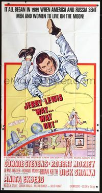 2p128 WAY WAY OUT three-sheet poster '66 astronaut Jerry Lewis sent to live on the moon in 1989!