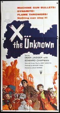 2p130 X THE UNKNOWN three-sheet movie poster '56 spooky Hammer sci-fi, nothing can stop it!
