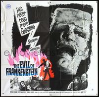2p090 EVIL OF FRANKENSTEIN six-sheet '64 fantastic more shocking huge close up of the monster!