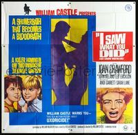 2p092 I SAW WHAT YOU DID six-sheet poster '65 Joan Crawford, William Castle, cool different image!