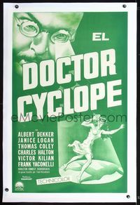 2p040 DOCTOR CYCLOPS linen Argentinean '40 great stone litho art of Dekker & sexy tiny running babe!