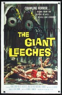 2p016 GIANT LEECHES linen 1sheet '59 rising from the depths of Hell to kill and conquer, great art!