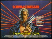 2p187 TERMINATOR British quad '84 cool different art of cyborg Arnold Schwarzenegger with gun!