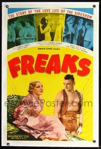 2p012 FREAKS linen 1sheet R49 Tod Browning, cool image, can a full-grown woman truly love a midget?