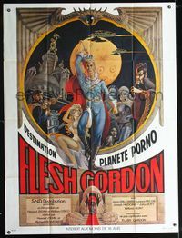 2p199 FLESH GORDON French 1panel '74 sexy sci-fi spoof, wacky erotic super hero art by George Barr!