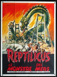 2p211 REPTILICUS French 1panel '62 indestructible 50 million year-old giant lizard destroys bridge!