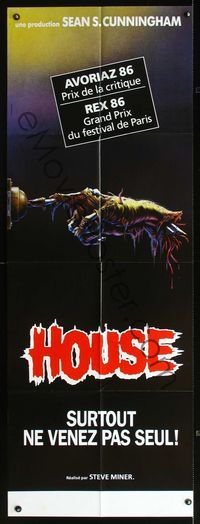 2p191 HOUSE French door panel movie poster '86 great artwork of severed hand ringing doorbell!