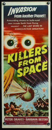 2p145 KILLERS FROM SPACE laminated insert poster '54 bulb-eyed men invade Earth from flying saucers!