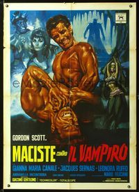 2p232 GOLIATH & THE VAMPIRES Italian 1p R60s Maciste Contro il Vampiro, cool fantasy art by Deseta!