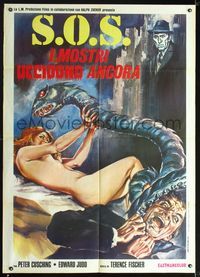 2p234 ISLAND OF TERROR Italian 1p 1973 fantastic sexy art of giant snake monster attacking nude girl!