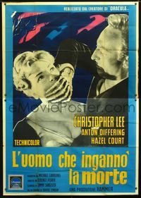 2p256 MAN WHO COULD CHEAT DEATH Italian 2panel '60 different image of Chris Lee with skeleton hand!