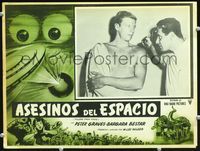 2p274 KILLERS FROM SPACE Mexican movie lobby card '54 barechested Peter Graves examined by doctor!