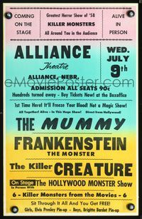2p066 ALLIANCE THEATRE WED. JULY 9TH Spook Show WC '58 The Mummy, Frankenstein & Creature in person!