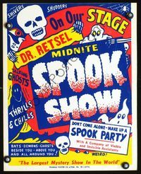 2p067 DR. RETSEL MIDNITE SPOOK SHOW Spook Show window card '50s