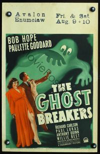 2p156 GHOST BREAKERS WC '40 wonderful art of Bob Hope, Paulette Goddard & huge wacky spooky ghost!