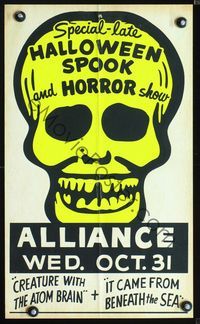 2p071 SPECIAL-LATE HALLOWEEN SPOOK & HORROR SHOW Spook Show WC '50s cool art of wacky smiling skull!