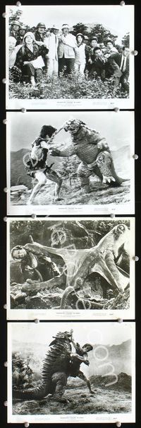 2q541 FRANKENSTEIN CONQUERS THE WORLD 4 8x10s '66 Toho, great close up rubbery monster images!