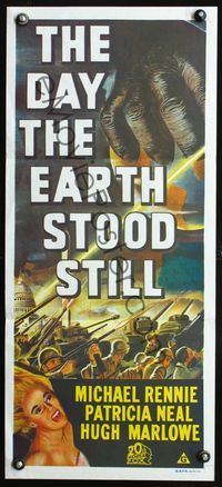 2q139 DAY THE EARTH STOOD movie still Aust daybill R70s classic, great artwork of alien invasion!