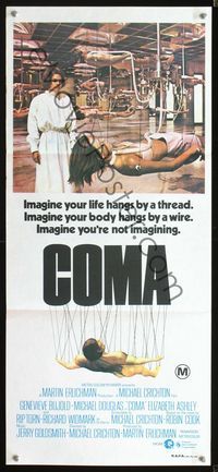 2q133 COMA Aust daybill '77 Genevieve Bujold finds room of hanging unconscious beautiful women!