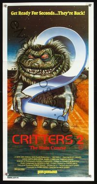 2q137 CRITTERS 2 Aust daybill '88 Soyka art, The Main Course, get ready for seconds, they're back!