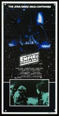 2q145 EMPIRE STRIKES BACK Aust daybill '80 George Lucas, cool image of Darth Vader head in space!