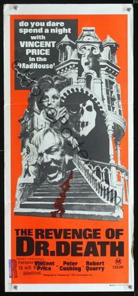 2q188 MADHOUSE Australian daybill poster '74 Vincent Price, Peter Cushing, The Revenge of Dr. Death!
