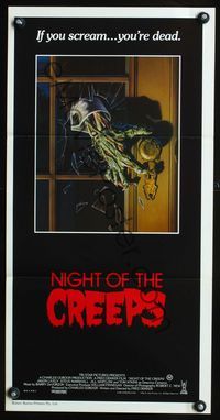 2q197 NIGHT OF THE CREEPS Aust daybill '86 great different horror art, if you scream, you're dead!