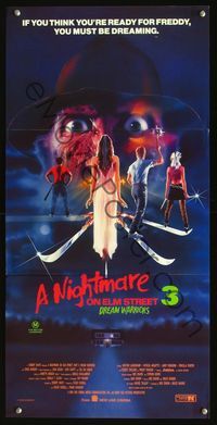 2q199 NIGHTMARE ON ELM STREET 3 Australian daybill '87 cool artwork of Freddy Krueger by Matthew!