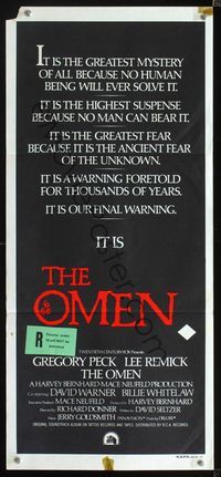 2q203 OMEN Australian daybill movie poster '76 Gregory Peck, Lee Remick, Satanic horror!