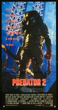 2q213 PREDATOR 2 Australian daybill movie poster '90 great full-length close up image of alien!