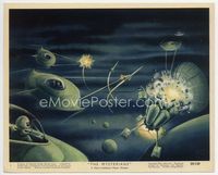 2q293 MYSTERIANS Eng/US color 8x10 still #1 '59 cool art of space ships battling in outer space!