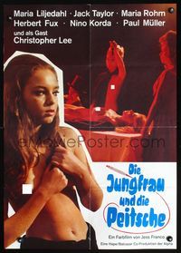 2q077 EUGENIE German movie poster '69 Jess Franco, sexy Marie Liljedahl, wild human sacrifice image!