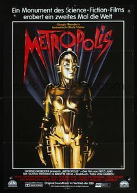 2q095 METROPOLIS German movie poster R84 Fritz Lang classic, great close up art of female robot!